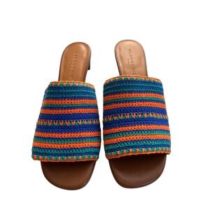 Clergerie Loreli Crochet Kitten Heel Mules Striped Azure Orange Green Size 7.5